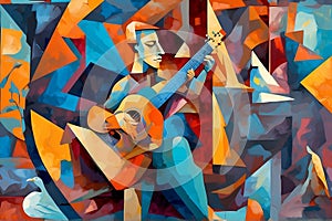 original digital painting cubism style of a man plays the guitar