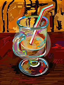 Original digital painting of glass coffee
