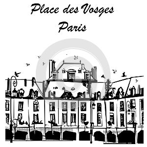 Original drawing of Place des Vosges in Paris