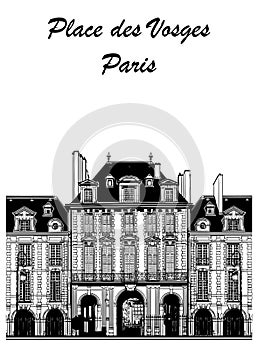 Original drawing of Place des Vosges in Paris