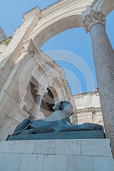 Original Egyptian sphinx - one is on Peristil square, the other in front of Jupiter`s temple or St. John`s church. They were broug