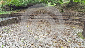 Original empty wooden bench in the park