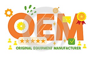 original equipment manufacturer concept OEM text word around target gear award rank icon with cartoon flat style