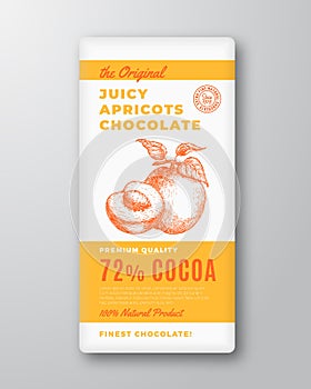 The Original Finest Chocolate Abstract Vector Packaging Design Label. Modern Typography and Hand Drawn Apricot Fruit