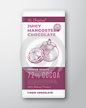 The Original Finest Chocolate Abstract Vector Packaging Design Label. Modern Typography and Hand Drawn Mangosteen Fruit