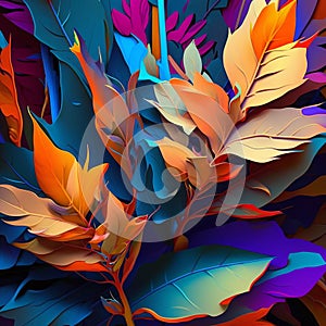 Original floral vibrant design with exotic flowers and tropic leaves. Colorful flowers on dark background