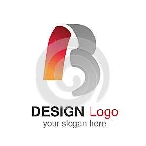 Original font alphabet. Letter B, corporate logo design, paper red - grey ribbon icon, origami