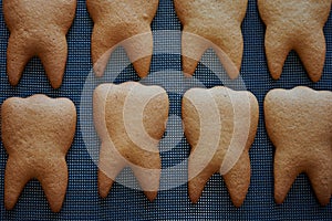 The original form of gingerbread in the form of teeth. Technology for the preparation of confectionery products. Close