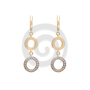 Original golden circle shape earrings with diamonds