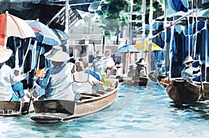 Original hand draw, Floating market