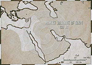 Original hand drawn map. Mamluk Sultanate of Egypt in 1317 AD photo