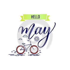 Original hand lettering Hello May and bicycle