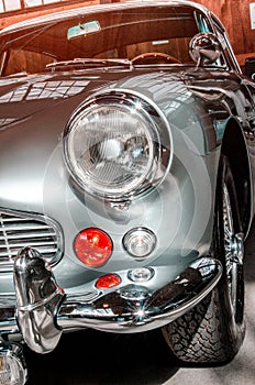 The original headlights in an old car close up. Retro. Vintage style