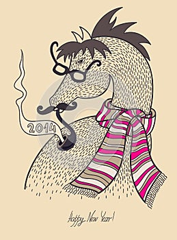 Original hipster horse in glasses, mustache,