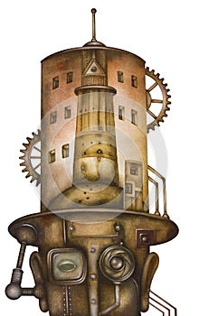 The Panopticon prison illustration. Steampunk. photo