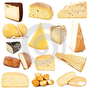 Original italian cheese collage in white background