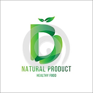 Original Letter D for logotype. Natural product with green tree leaf for logo world ecology. Flat Vector Illustration EPS10