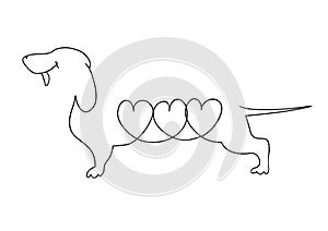 Original linear image of a Dachshund with hearts.