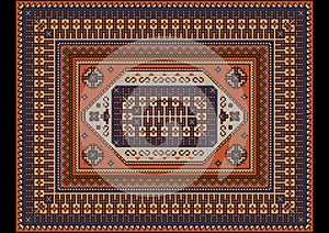 Luxurious bright vintage oriental rug with orange,blue and brown shades photo
