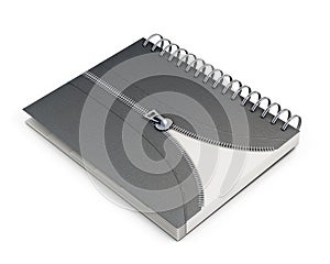 Original notebook isolated on white background. Decorative zip.