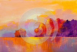 Original oil painting of autumn landscape