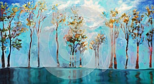Original Oil Painting on Canvas - Water, Trees and the SKY