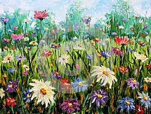 Original oil painting on canvas Wildflowers.