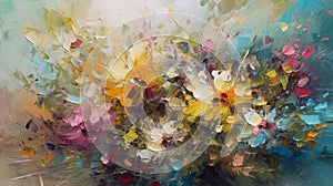 Original oil painting of flowers in pastel colors. Abstract background. generative ai