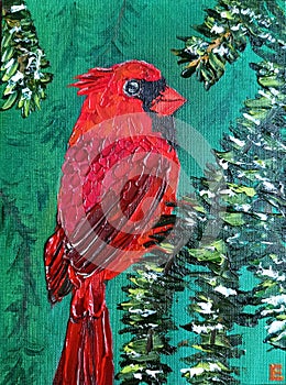 Original Oil Painting Red Cardinal Symbol Bird Painting Animals Wall Art Impasto Red Bird