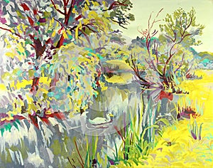 Original oil painting of summer landscape