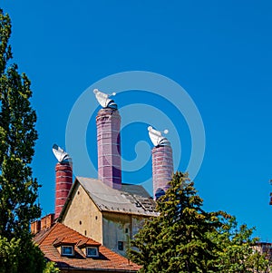 The original old historical building of the Gurbanov brewery, which produces the famous Slovak beer. The old building of the