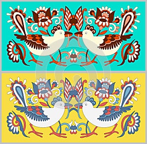 original oriental decorative ethnic bird with flowers, ethno ukrainian pattern for your design