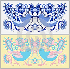 original oriental decorative ethnic bird with flowers, ethno ukrainian pattern for your design
