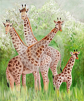 Original painting of beautiful Giraffes at Masai Mara National Park