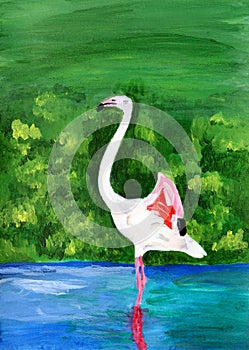 Original painting of a flamingo, a child art