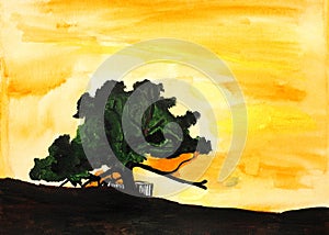 Original painting of tree of life on sunset