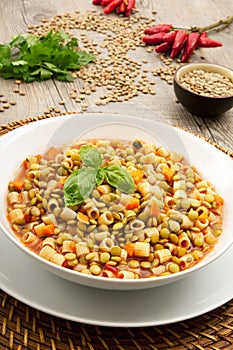 Pasta and lentil soup