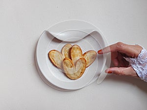 original pie biscuits or palmier biscuit french cookies made