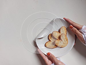 original pie biscuits or palmier biscuit french cookies made