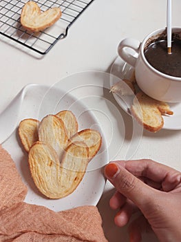 original pie biscuits or palmier biscuit french cookies made