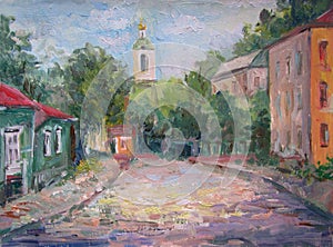 Original pleinair oil on canvas painting of Moscow architecture