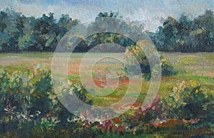 Original pleinair oil on canvas painting of rural landscape