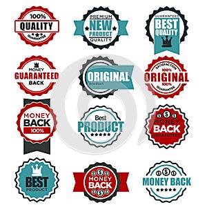 Original quality guarantee labels templates for best product tags vector icons