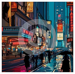 Original representation of Times square in New york on a rainy night