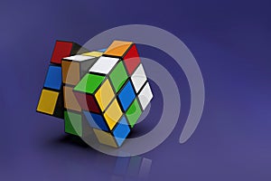 Rubik`s Cube, shuffled and rotated, extreme detail