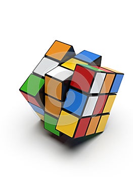 Rubik`s Cube, shuffled and rotated, extreme detail