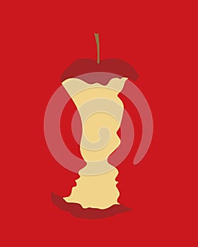 Original sin concept - Adam and Eve with bitten apple on red background