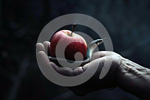 Original Sin. The Forbidden Fruit. Apple and Snake. AI Generated
