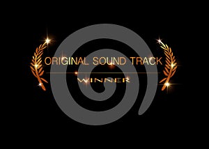 Original sound track concept. Gold vector best music awards winner concept template with golden shiny text isolated or black