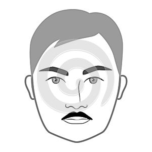 Original Stache mustache Beard style men face illustration Facial hair. Vector grey black portrait male Fashion template